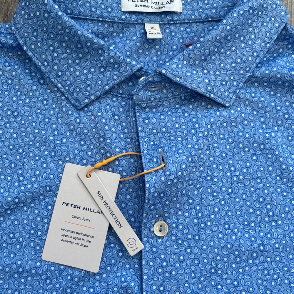 NWT PETER Millar Summer Comfort Crown Sport YPF 50 XL Golf Polo Shirt Blue Fade